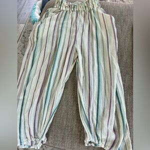 Free People White, Purple, Grey and Green Striped Casual Pants!